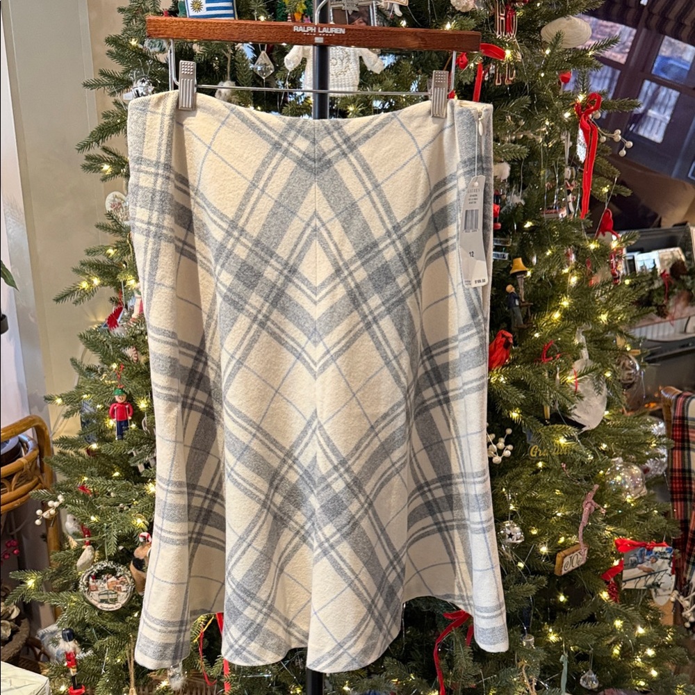 NWT Lauren Ralph Lauren Cream and Gray wool Plaid A-Line Skirt